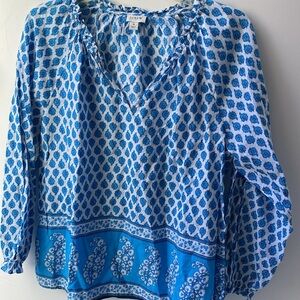 J. CREW BLOUSE Madras India block print S
